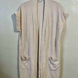 Barefoot Dreams Cozychic Lite Soft Pink Open Front Pockets Cardigan Medium Knit